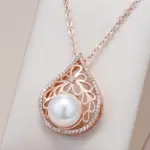 Kinel-collar con colgante grande de perlas de lujo para mujer, Color oro rosa 585 con dijes de circón Natural, joyería de boda para novia 1