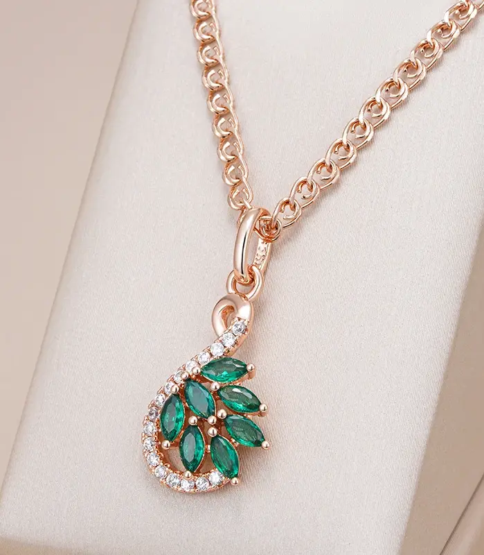 Kinel moda novedosa 585 collar con colgante de Color oro rosa para mujer colgante de circón Natural verde brillante joyería fina diaria 1