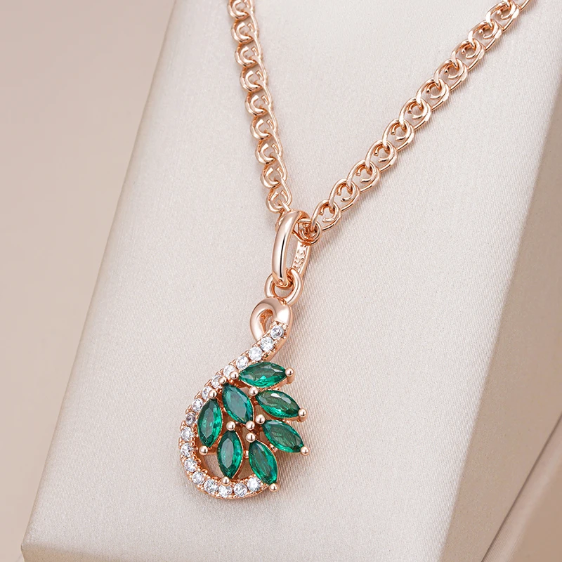 Kinel moda novedosa 585 collar con colgante de Color oro rosa para mujer colgante de circón Natural verde brillante joyería fina diaria 1 Kinel moda novedosa 585 collar con colgante de Color oro rosa para mujer colgante de circón Natural verde brillante joyería fina diaria 1