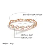 Pulsera Kinel Hot 585 de oro rosa con diseño geométrico de corazón para mujer, circonita natural, moderna, para uso diario, regalos para fiestas, joyería de boda 2