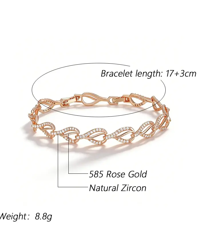 Pulsera Kinel Hot 585 de oro rosa con diseño geométrico de corazón para mujer, circonita natural, moderna, para uso diario, regalos para fiestas, joyería de boda 2