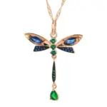 Kinel-collar con colgante de libélula de circón Natural para mujer, joyería fina Vintage chapada en oro rosa y negro, color azul intenso, 585 6