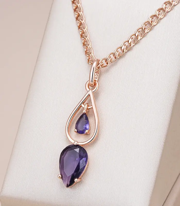 Kinel-collar con colgante largo de circonita Natural para mujer, accesorios de Color oro rosa 585, joyería diaria para boda 1