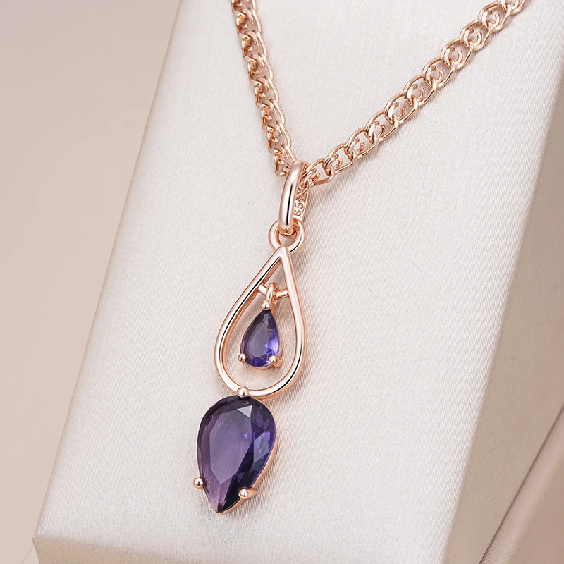 Kinel-collar con colgante largo de circonita Natural para mujer, accesorios de Color oro rosa 585, joyería diaria para boda 1 Kinel-collar con colgante largo de circonita Natural para mujer, accesorios de Color oro rosa 585, joyería diaria para boda 1
