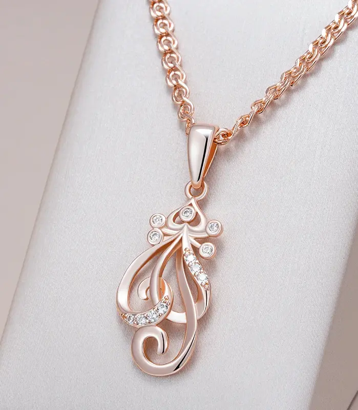 Kinel-collar con colgante de flor de circón Natural brillante para mujer, joyería de Boda nupcial étnica de Color oro rosa 585, moda 1