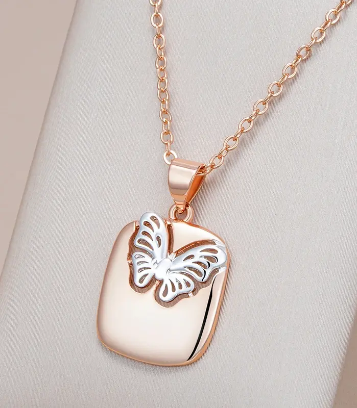 Kinel-Colgante de mariposa hueca para mujer, collar de Color rosa dorado y plateado, joyería de boda Vintage para fiesta diaria, 585 1