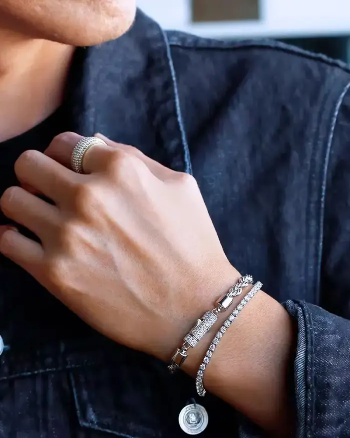 KNOBSPIN D VVS1 pulsera de cuerda de moissanita 4mm cadena de plata sólida 925 pulseras de cuerda con cierre helado de Hip Hop para mujer y hombre 2