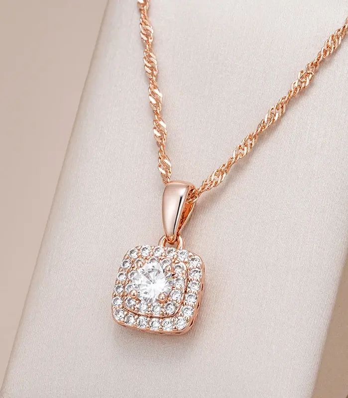 Kinel-collar con colgante cuadrado de circón Natural brillante para mujer, tendencia 585, colgante de cristal de Color oro rosa, regalo de joyería Vintage 1