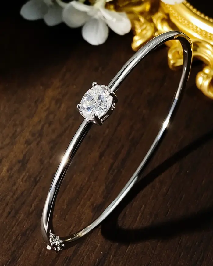 KNOBSPIN-brazaletes de moissanita de corte ovalado de 2 quilates, pulsera delicada con certificado GRA de plata sólida s925 con diamantes elegantes para mujer, regalo de joyería fina 2
