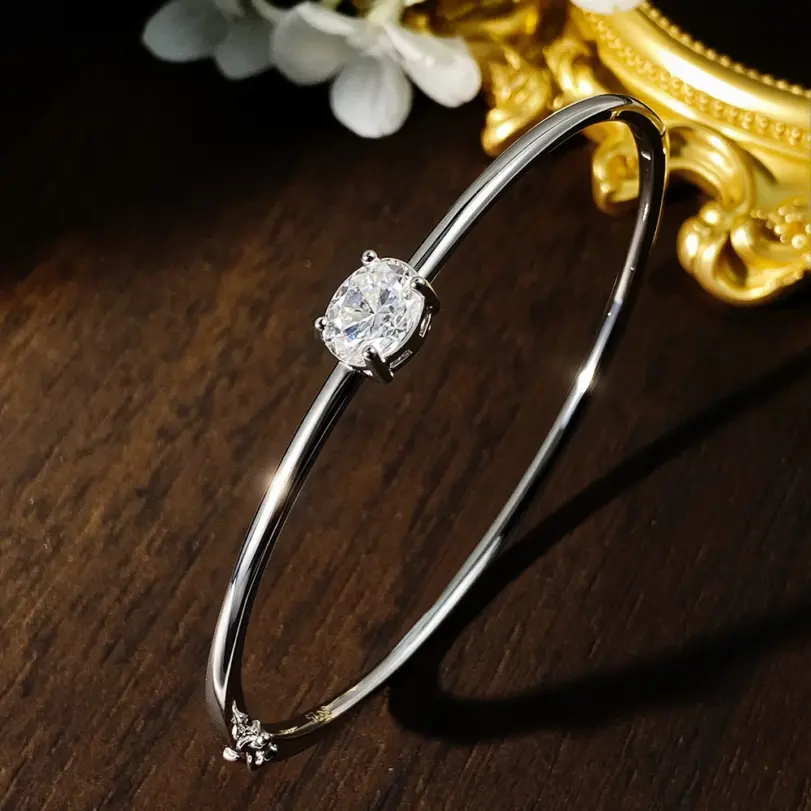 KNOBSPIN-brazaletes de moissanita de corte ovalado de 2 quilates, pulsera delicada con certificado GRA de plata sólida s925 con diamantes elegantes para mujer, regalo de joyería fina 2