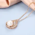 Kinel-collar con colgante grande de perlas de lujo para mujer, Color oro rosa 585 con dijes de circón Natural, joyería de boda para novia 5