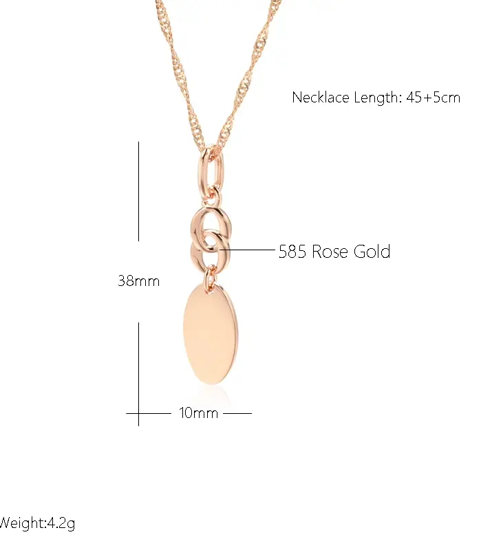 Kinel-collar con colgante brillante para mujer, aretes geométricos simples de oro rosa 585, joyería fina diaria de alta calidad 2