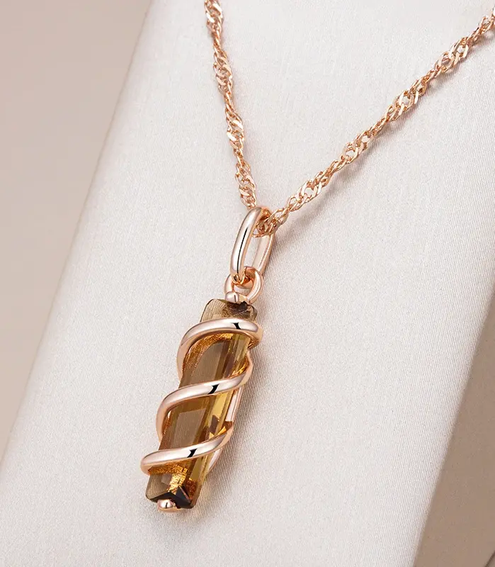 Kinel-collar con colgante de circonita Natural para mujer, Color marrón claro, Cuadrado Simple, Color oro rosa 585, joyería diaria de alta calidad 1