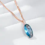 Kinel-collar con colgante ovalado grande para mujer, azul brillante, Color oro rosa 585, con circón Natural, joyería fina diaria de alta calidad 4