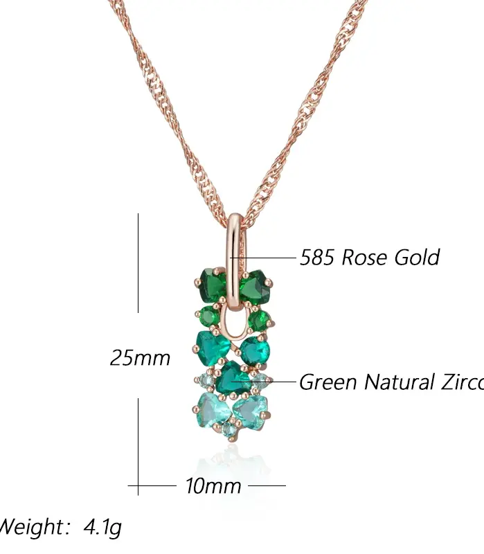 Kinel-collar con colgante de circón Natural verde brillante para mujer, tendencia 585, Color oro rosa, joyería fina para boda, regalo de cristal 2