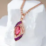 Kinel-collar con colgante de circón Natural rojo brillante para mujer, chapado en oro rosa 585, joyería colgante Vintage fina para uso diario 4