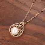 Kinel-collar con colgante grande de perlas de lujo para mujer, Color oro rosa 585 con dijes de circón Natural, joyería de boda para novia 4