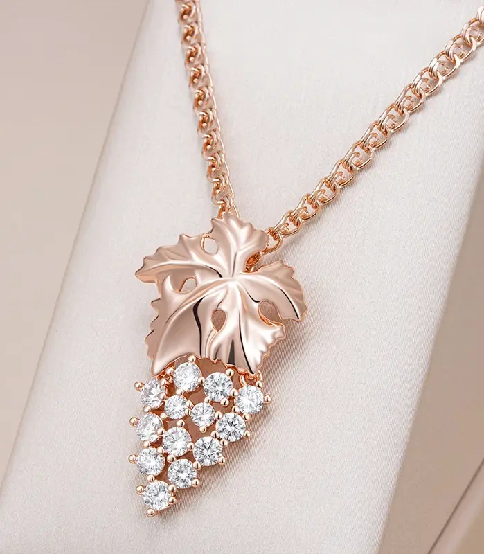 Kienl-collar con colgante grande de circonita Natural brillante para mujer, colgante de uva de cristal de Color oro rosa 585, joyería Vintage diaria 1