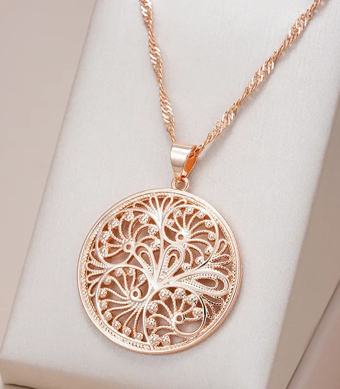 Kinel-collar con colgante brillante para mujer, flor de Metal inusual, Color oro rosa 585, colgante grande, joyería fina para uso diario 1