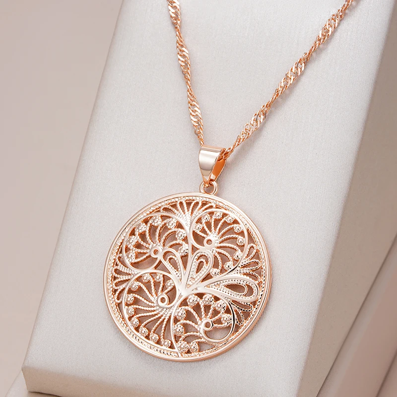 Kinel-collar con colgante brillante para mujer, flor de Metal inusual, Color oro rosa 585, colgante grande, joyería fina para uso diario 1 Kinel-collar con colgante brillante para mujer, flor de Metal inusual, Color oro rosa 585, colgante grande, joyería fina para uso diario 1