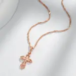 Kinel-collar de lujo con colgante de Cruz para hombres y mujeres, Color oro rosa, Iglesia Ortodoxa, Jesús, brillante, encanto, joyería fina diaria, 585 4