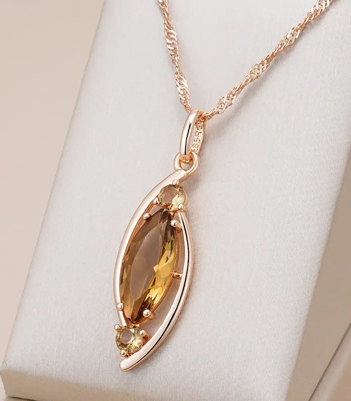 Kinel-collar con colgante de cristal marrón claro para mujer, Color oro rosa 585, con circón Natural, joyería fina diaria de alta calidad 1
