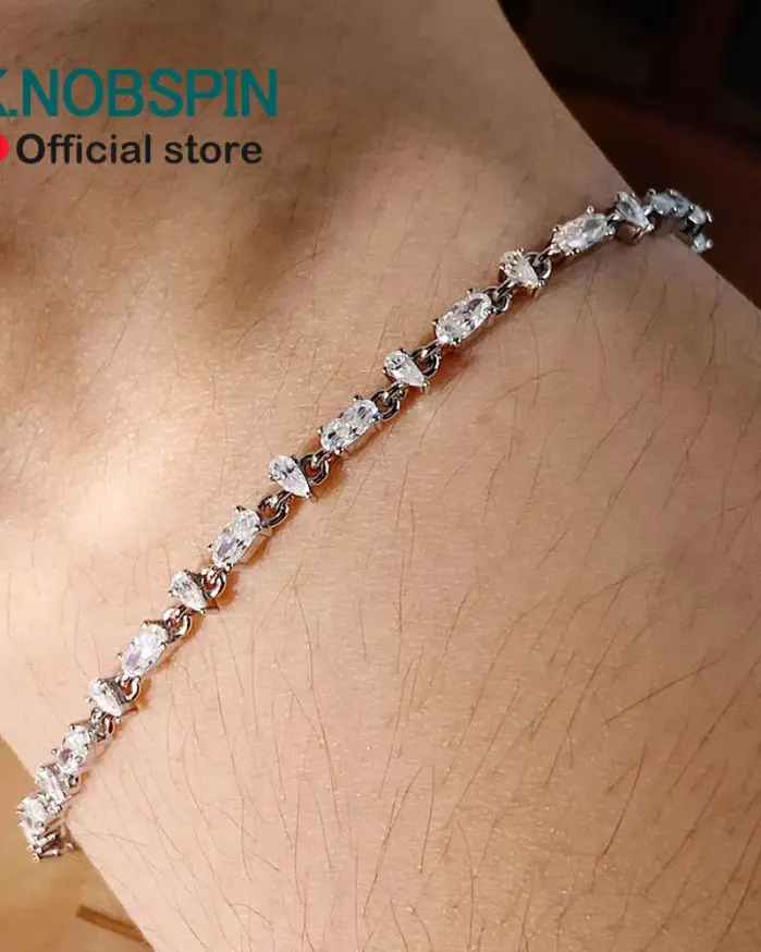KNOBSPIN-pulsera de tenis de moissanita con corte de pera ovalada, chapada en plata s925, oro blanco de 18k, pulseras finas con certificado GRA para mujer y hombre 1