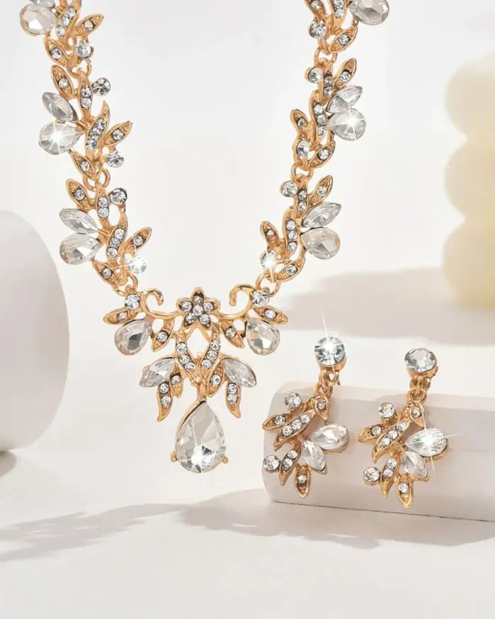 3 uds nuevos conjuntos de Collar de moda para mujer Collar de gota de agua gargantilla Collar pendiente conjunto de joyería para graduación cumpleaños boda nupcial 2