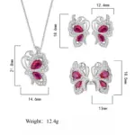 Conjunto de joyería Vintage elegante para mujer, collar de mariposa de rubí, gargantilla de cristal brillante, pendientes de boda para fiesta, 3 uds. 6