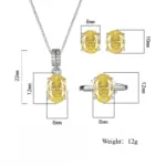 Juego de Joyería Vintage Elegante de 3 Piezas para Mujer, Collar con Forma de Huevo Amarillo, Gargantilla de Cristal Brillante, Aretes de Novia para Boda, Fiesta 6