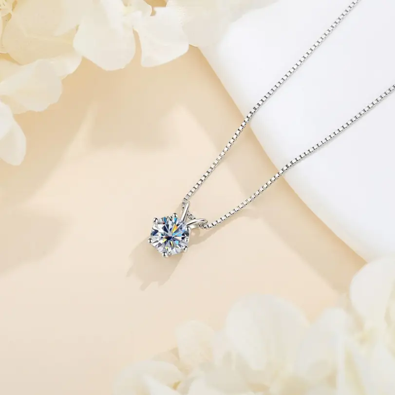 Collares con colgante de moissanita TY 1ct, collar solitario de plata de ley S925, cadenas para mujeres, regalos de joyería fina 6