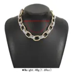 Collar de cadena gruesa de metal mixto, gargantilla de eslabones de cable de dos tonos, conjunto de pulsera a juego de oro y plata texturizados, joyería de lujo llamativa 5