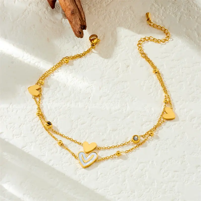 Tobilleras DIEYURO 316L de acero inoxidable con forma de corazón y circonita de doble capa para mujer, nueva tendencia, cadenas para pies, joyería antioxidante, regalo de vacaciones 4