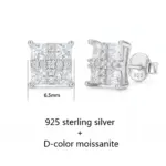 Pendientes de plata de ley Ts S925 con moissanita cuadrada Princess para mujer, joyería de laboratorio con moissanita color D, pendientes de plata de ley 6