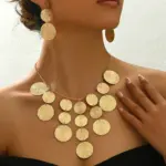 Set de Joyería de 3 Piezas con Discos Dorados para Mujer, Collar con Flecos en Cascada y Pendientes Colgantes con Monedas Texturizadas, Joyería Boho de Moda, Regalo 1