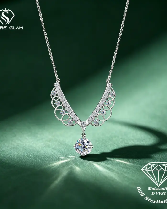 Collar de Encaje de Moissanita de Plata de Ley 925 TY para Mujer, Collar de Marca con Moissanita de Color D, Joyería de Lujo con Moissanita de Laboratorio de 1 Quilate 1