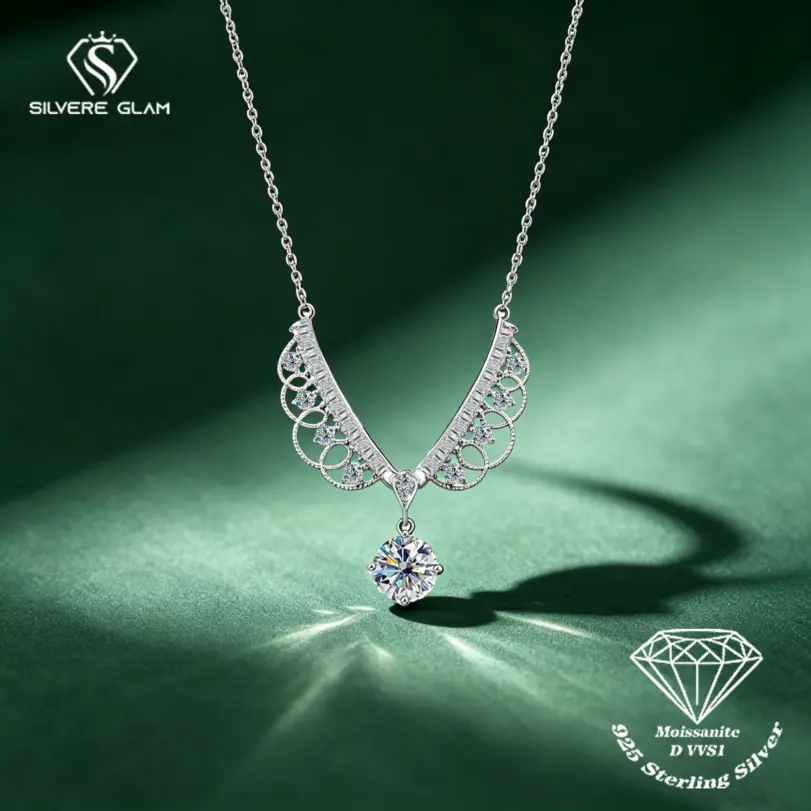 Collar de Encaje de Moissanita de Plata de Ley 925 TY para Mujer, Collar de Marca con Moissanita de Color D, Joyería de Lujo con Moissanita de Laboratorio de 1 Quilate 1 Collar de Encaje de Moissanita de Plata de Ley 925 TY para Mujer, Collar de Marca con Moissanita de Color D, Joyería de Lujo con Moissanita de Laboratorio de 1 Quilate 1