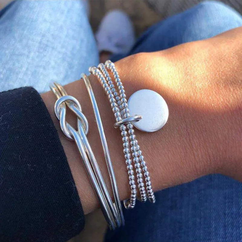 Conjunto de joyería elegante para mujer, pulsera con nudo de cuentas redondas, uso diario, regalo de fiesta de boda nupcial, 3 uds. 1 Conjunto de joyería elegante para mujer, pulsera con nudo de cuentas redondas, uso diario, regalo de fiesta de boda nupcial, 3 uds. 1