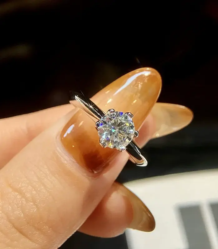 TY 1Carat D VVS1 Moissanite 925 anillo de plata esterlina para mujeres y hombres con certificado joyería fina anillo de boda piedra preciosa de laboratorio 2