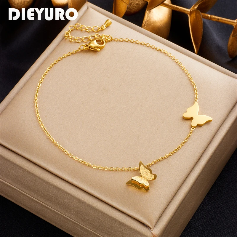 DIEYURO-tobilleras de acero inoxidable 316L para mujer y niña, cadena de pierna, joyería impermeable, regalo de fiesta 1 DIEYURO-tobilleras de acero inoxidable 316L para mujer y niña, cadena de pierna, joyería impermeable, regalo de fiesta 1
