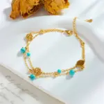 DIEYURO-tobilleras de acero inoxidable 316L para mujer y niña, cadena de pierna, multicapa, redonda, árbol, piedra verde, joyería impermeable, nueva tendencia 3
