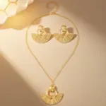 Juego de Joyería Elegante y Moderno de 3 Piezas para Mujer, Collar Geométrico en Forma de Sector, Gargantilla de Metal Clásica, Aretes para Uso Diario Informal, Regalo 5