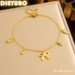 DIEYURO 316L Acero inoxidable lazo dorado corazón cuadrado circón tobillera para mujer tendencia moda cadena de pie joyería regalo de vacaciones 1