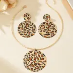 Juego de Joyería Elegante y Moderno de 3 Piezas para Mujer, Collar Circular con Estampado de Leopardo, Gargantilla de Metal Clásica, Aretes para Uso Diario Informal, Regalo 5