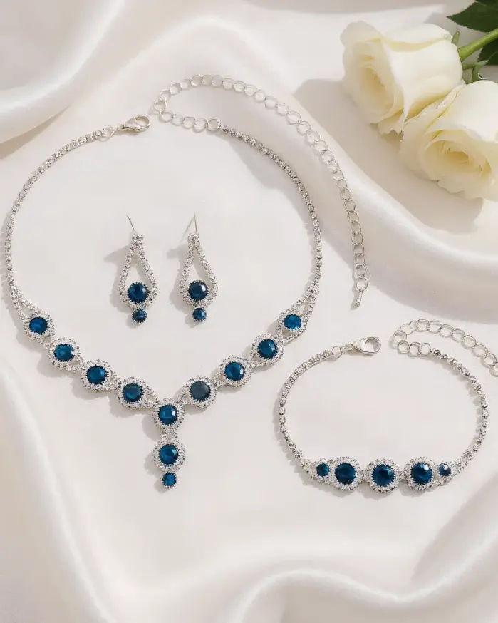 Conjunto de joyería Vintage elegante para mujer, collar largo con forma de gota de agua, gargantilla de cristal brillante, pendientes de boda para fiesta, 4 Uds. 1