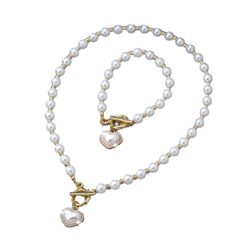 Conjunto de Collar de Perlas con Cierre de Palanca, Gargantilla de Perlas, Pendientes Blancos y Pulsera para Mujer, Estilo Coquette, Regalo para Despedida de Soltera 5