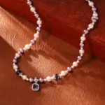 Juego de Joyería Vintage Elegante de 2 Piezas para Mujer, Collar con Pedrería Brillante Morada, Pulsera de Perlas para Novia, Regalo de Boda o Fiesta 3