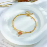 Tobilleras DIEYURO 316L de acero inoxidable con flor de loto rosa para mujer y niña, nueva tendencia, cadenas multicapa, joyería que no se decolora, regalo para fiesta 4
