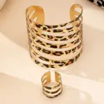 Conjunto de 2 uds de nuevo conjunto de anillo de pulsera de uso diario de alta gama para mujer con estampado de leopardo a rayas huecas sexis a la moda 5