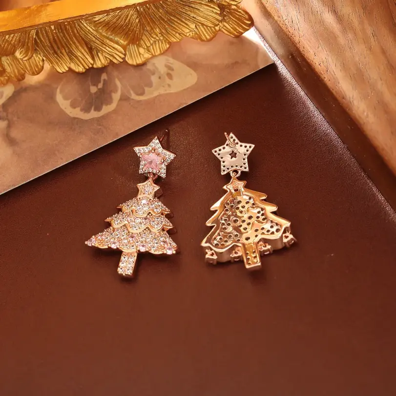 Juego de Joyería Vintage Elegante de 3 Piezas para Mujer, Collar con Árbol de Navidad Colorido, Gargantilla de Cristal Brillante, Aretes de Novia para Boda, Fiesta 4